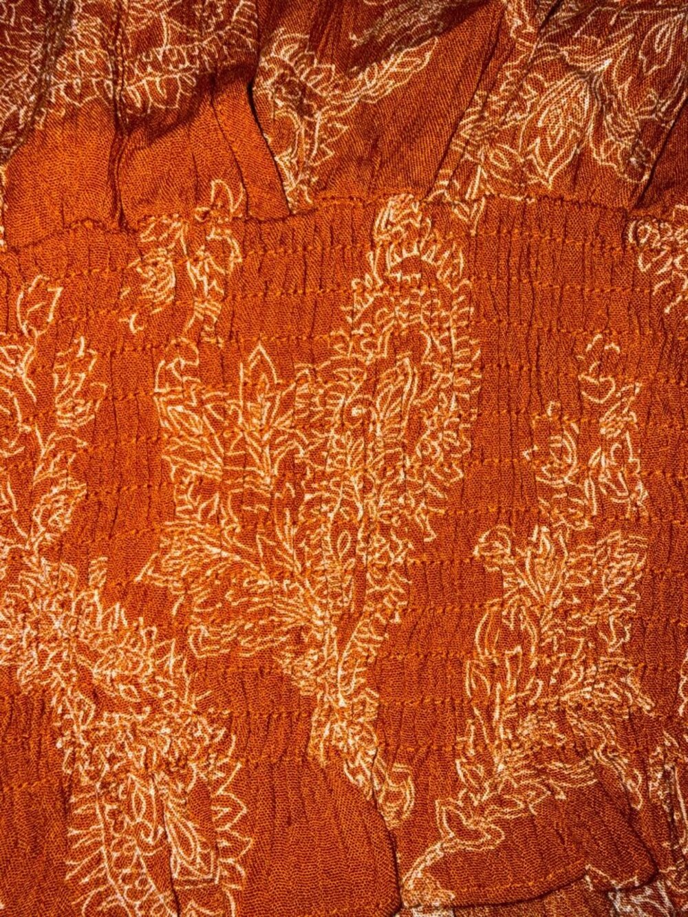 Paper Crane Womens Smocked Waist Boho Crop Top Rust Paisley Print S - Picture 2 of 5